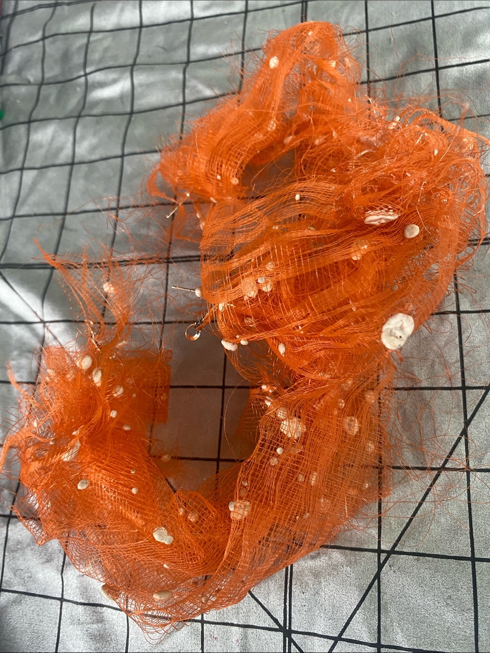 Handcrafted Orange Mesh Statement Earrings with Bead Accents